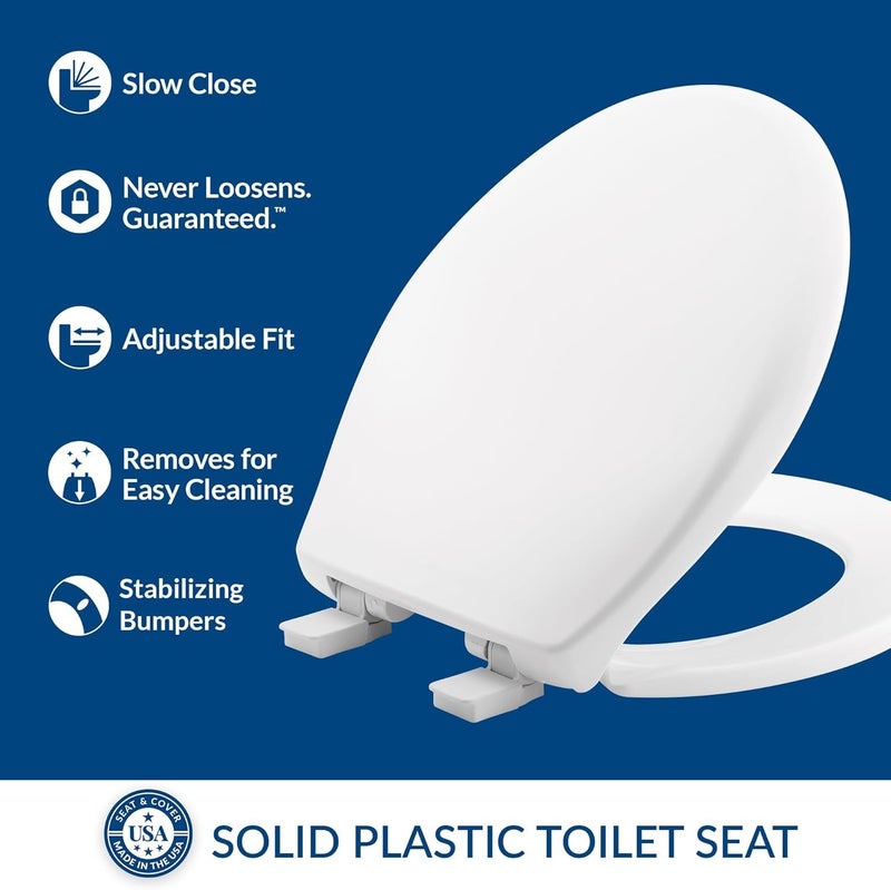 Mayfair Aurora Slow Close Toilet Seat, Easy Clean Hinges and Adjustable Perfect Fit Plastic Seat, Round, White - Image 2